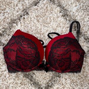 Elegant Red and Black Lace Bra